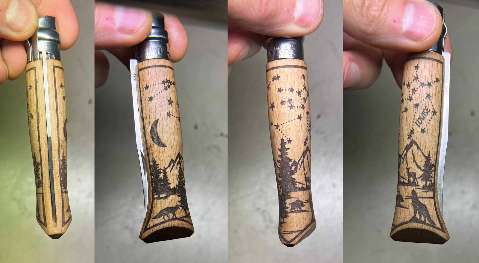 Opinel manche bois couteau gravé